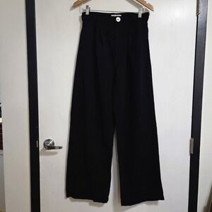& Other Stories Black Wide Leg Trousers High Rise Pleated Work Pants US 8